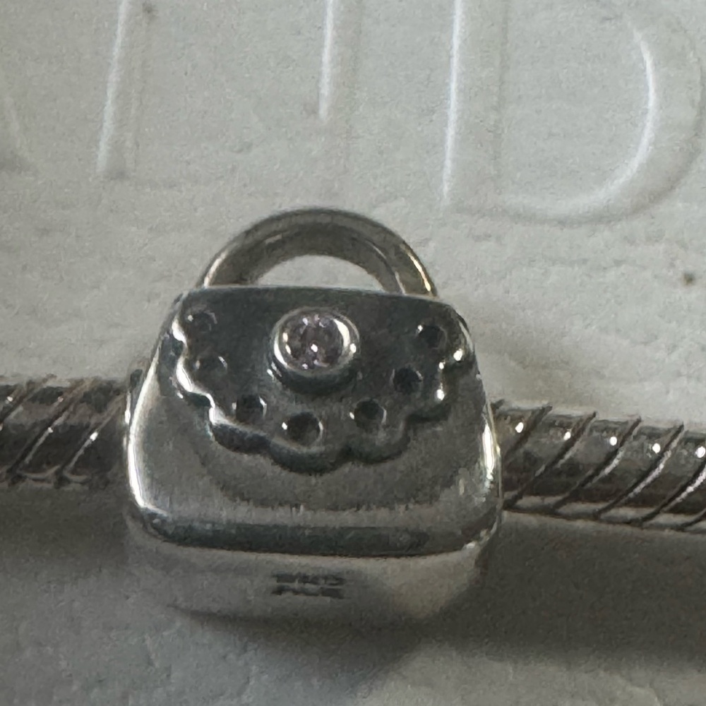Pandora Silver Purse Charm with Clear Stone Accent